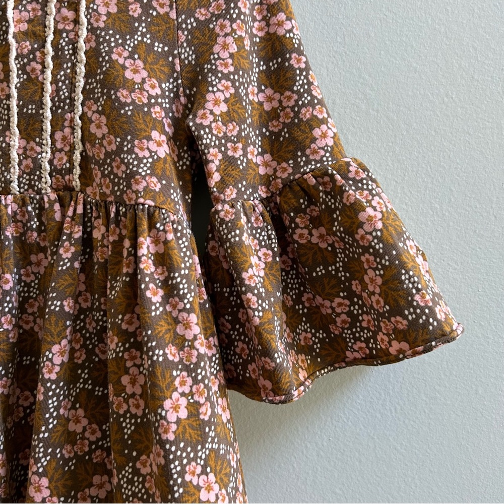Wildflowers Pink Brown Floral Bell Sleeve Dress, Size 4 - Picture 3 of 9
